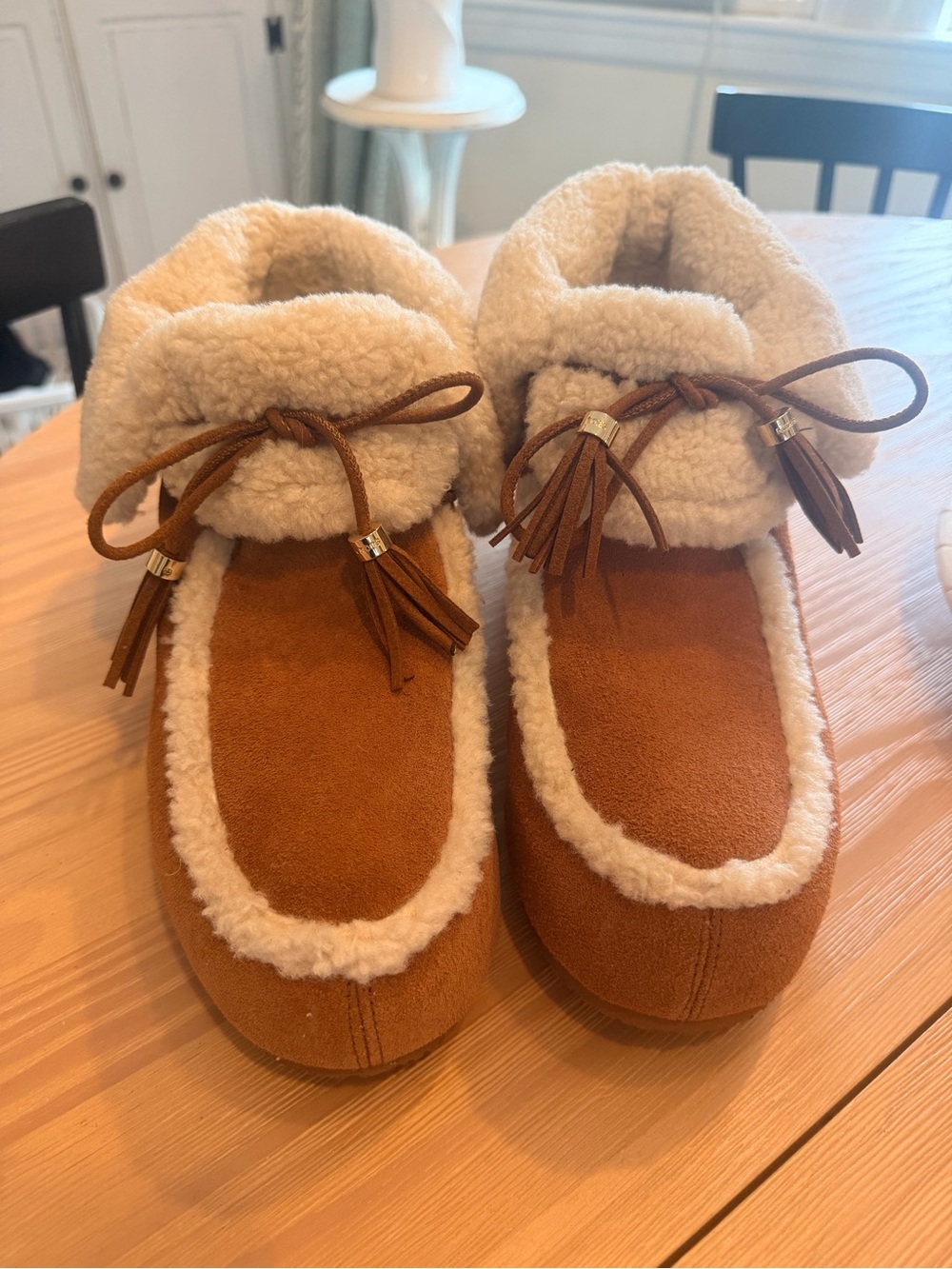 Michael Kors Chestnut Brown Shearling-Trim Moccasin ankle boots